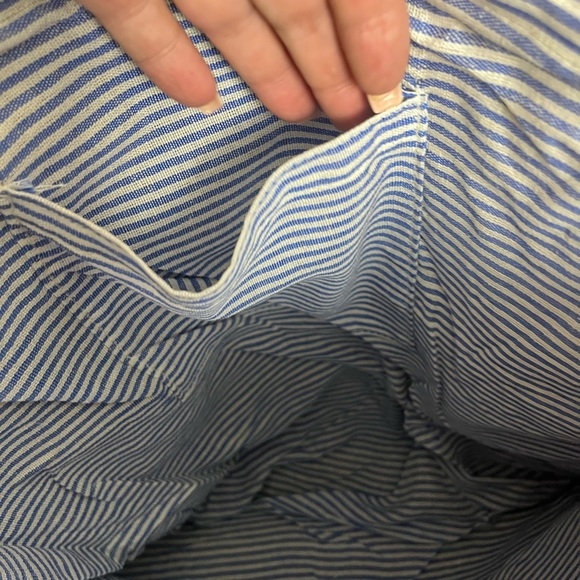 Striped Mustard Woven Tote with Brown Leather Handles - Picture 3 of 4